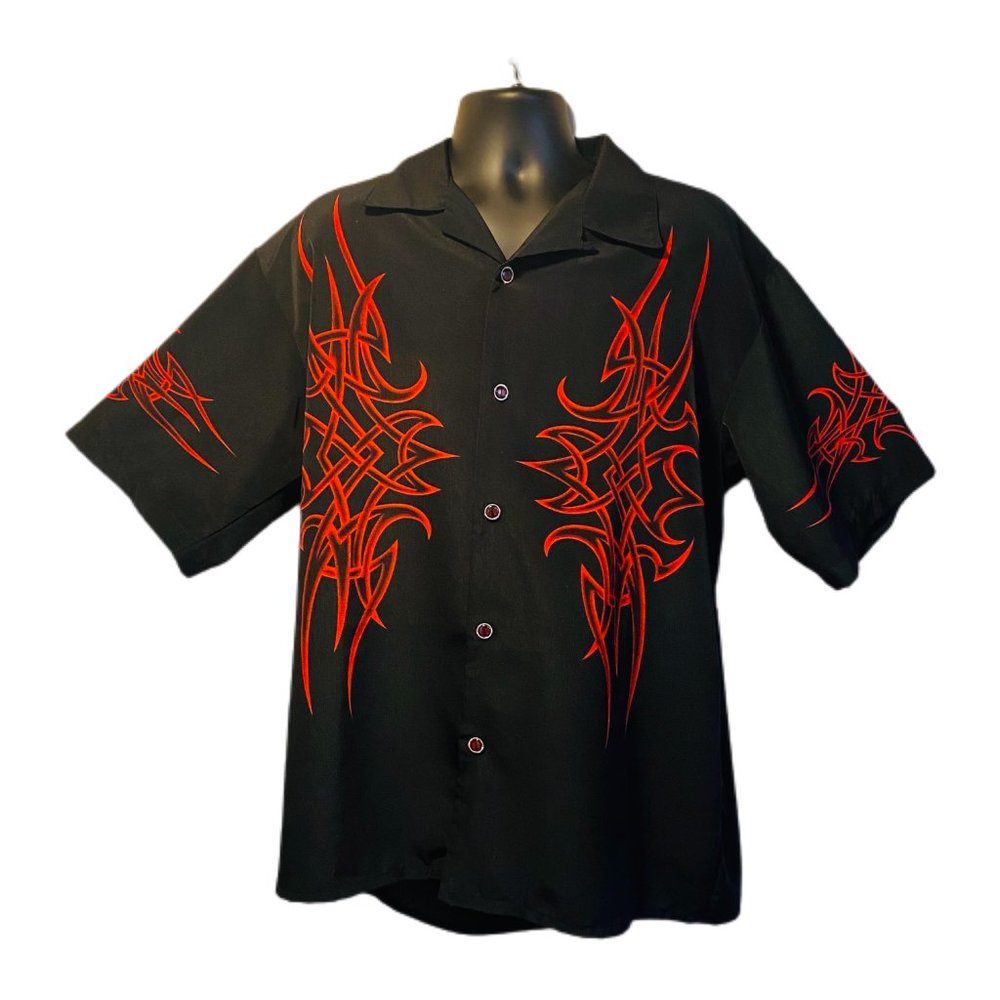 Dragonfly Roadhouse Men's XL Rockabilly Campshirt Black With Red Screen Print